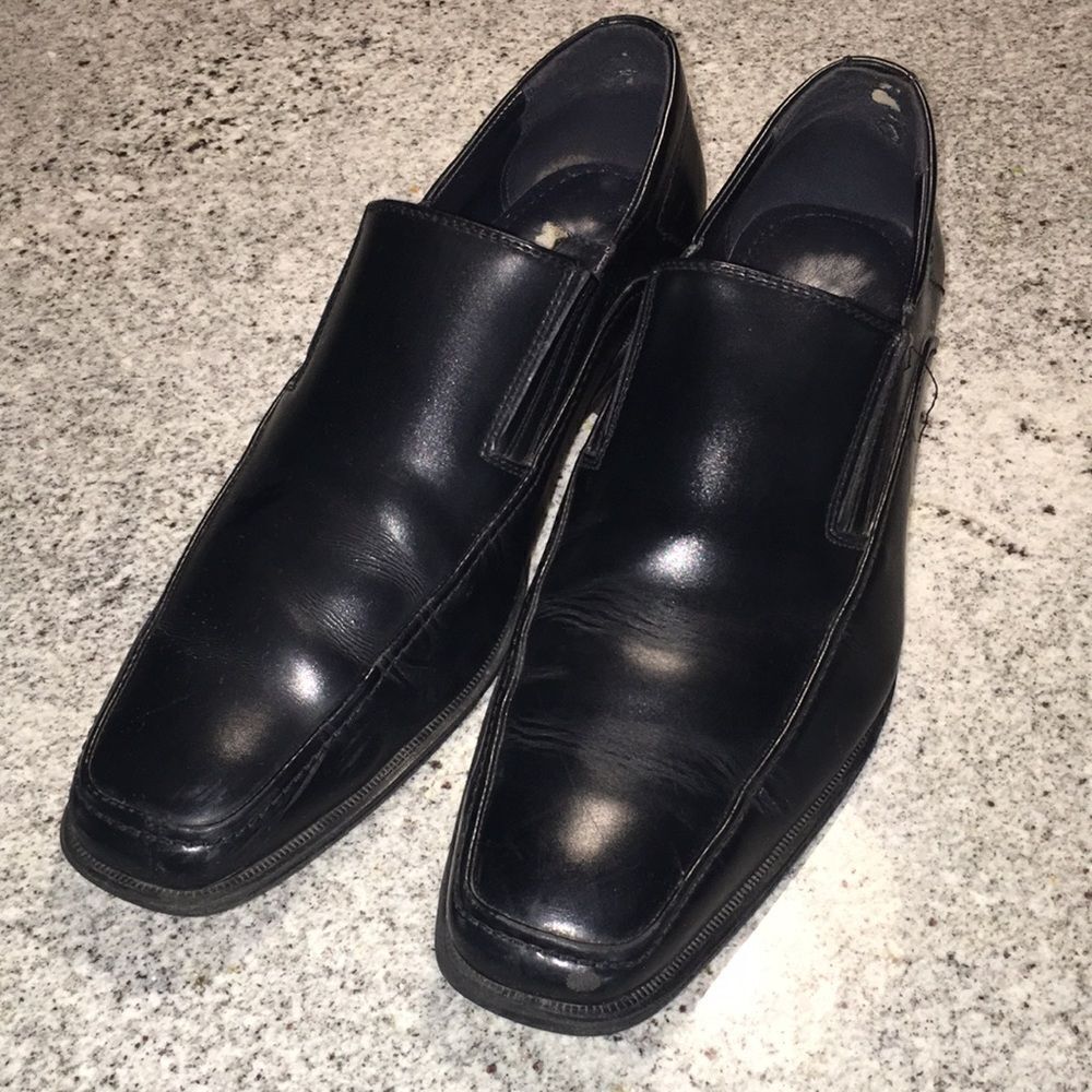Leather upper Joe Joseph Abboud Black square toe slip on loafer style shoes 9.5
